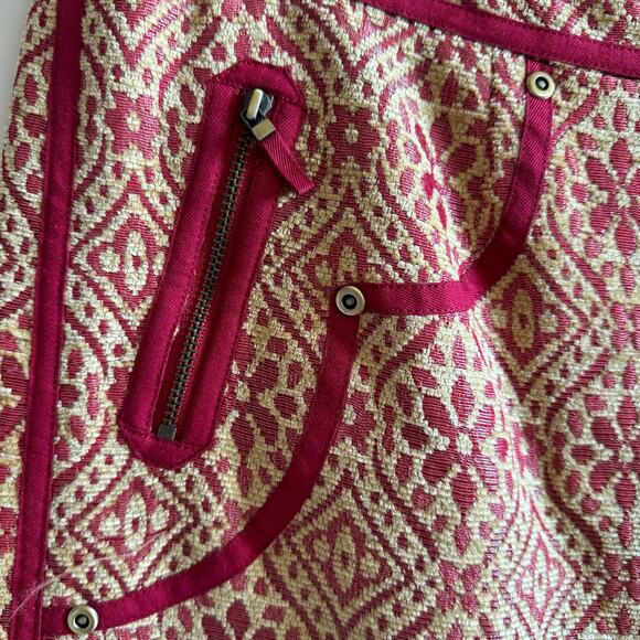 Vintage Etcetera Burnout Skirt 4 Carpet Tapestry Textured Y2K Zipper Red Gold - Picture 3 of 10